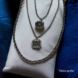 Vintage 3 layer silver tone chain with pendants